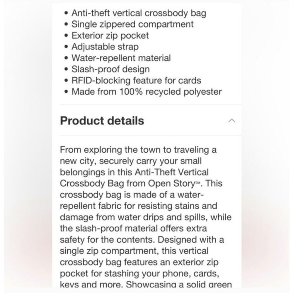 Open Story Anti-Theft Vertical Travel Green Water Repellent Festival Crossbody - Picture 6 of 11